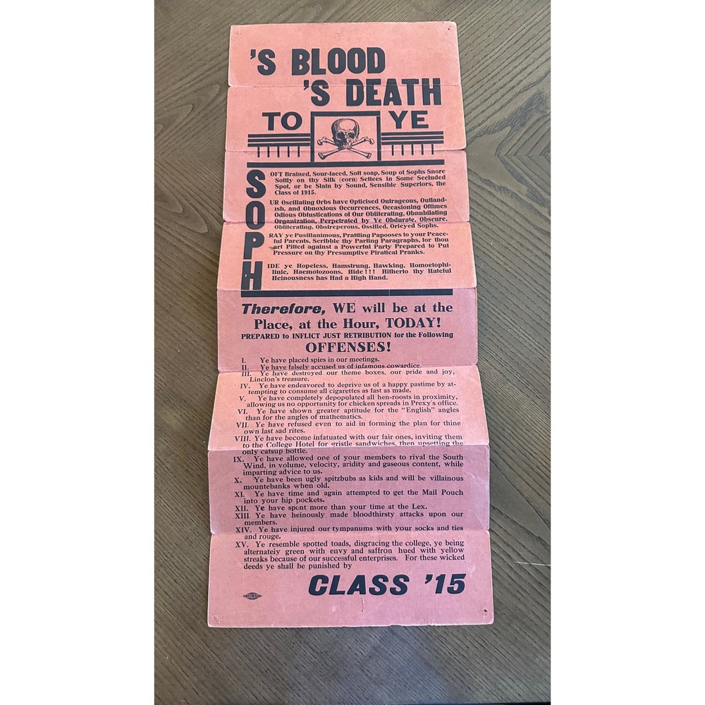 Antique 1915 College Proclamation Class of 15 Skull Ephemera Proclamation